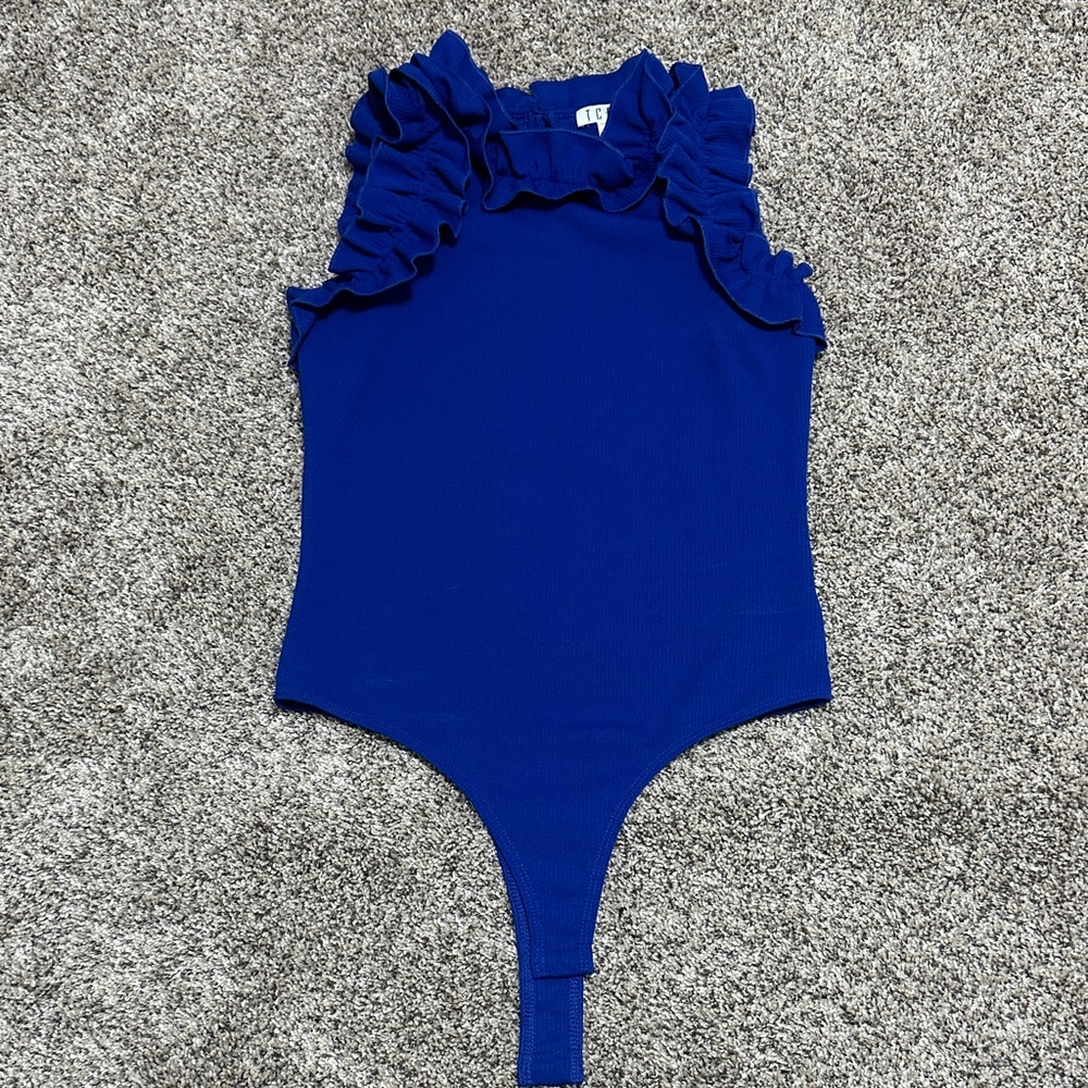 TCEC Royal Blue Ruffle Sleeveless Bodysuit